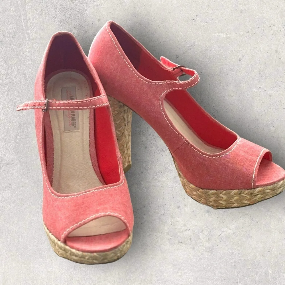 American Rag Kali Red Platform Espadrille High Heel Peep Open Toe Shoe SZ‎ 11M